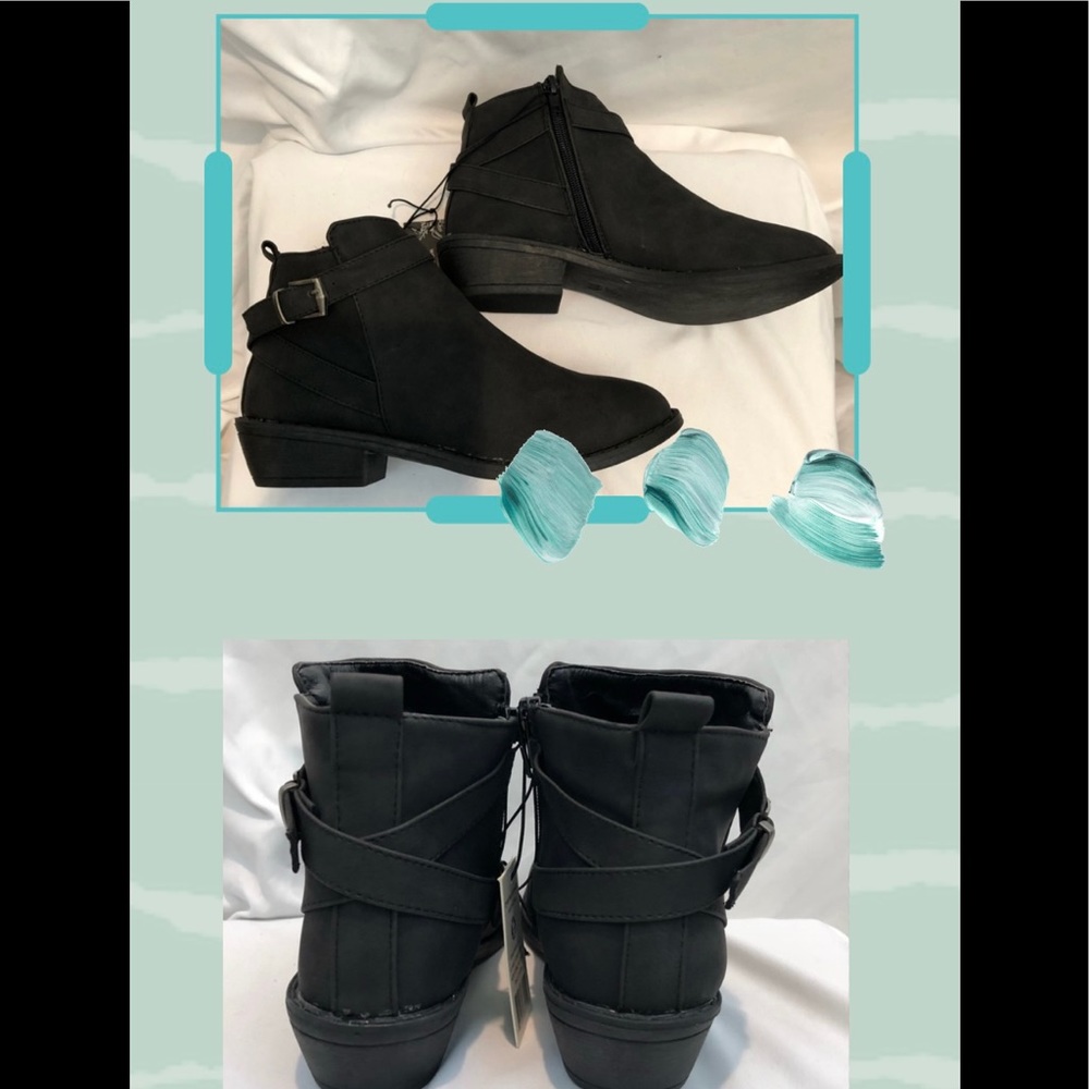 NEW Via Rosa Black Faux Suede Ankle Silver Buckle Boots Shoes 7